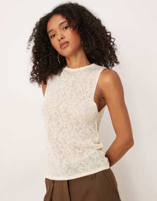 Mango Openwork Knit Top Ecru In Neutral