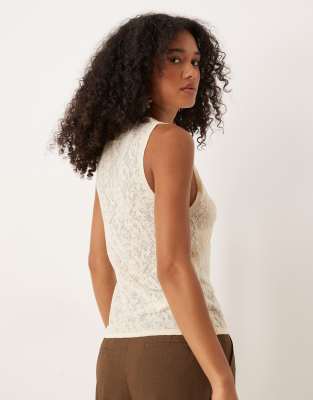 Mango Openwork Knit Top Ecru In Neutral