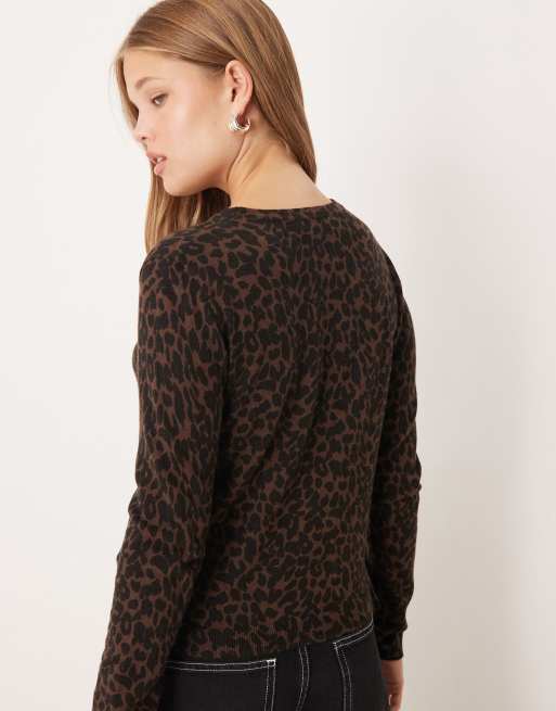 Mango fine knit top in dark brown leopard print ASOS
