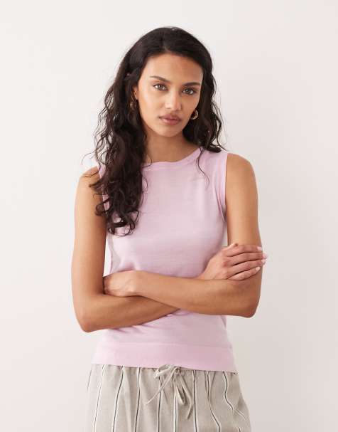 Mango fine knitted sleeveless vest in pale pink - view 1