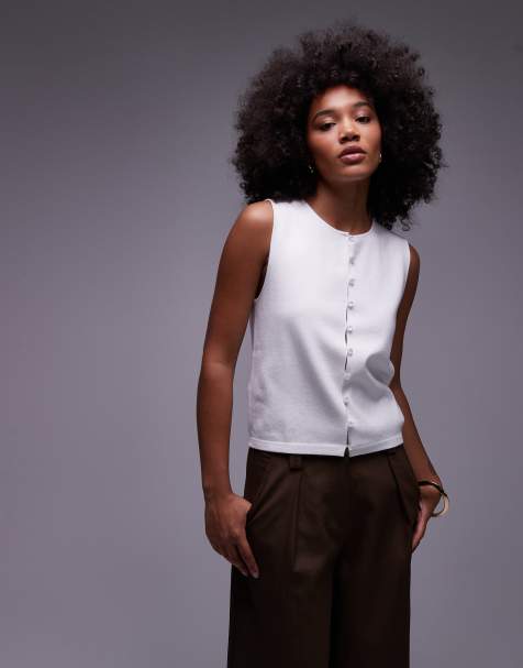 Mango fine knitted vest in white - view 1