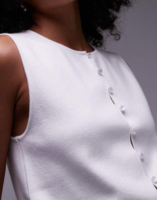Mango fine knitted vest in white, 2 of 4