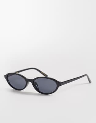 Fines lunettes de soleil ovales - Noir