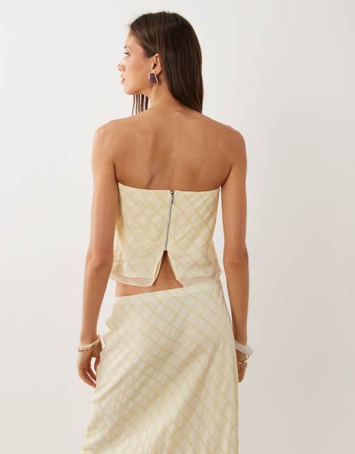 Mango - Finy - Gul bandeau-top med ternet print - Del af sæt, 4 af 4
