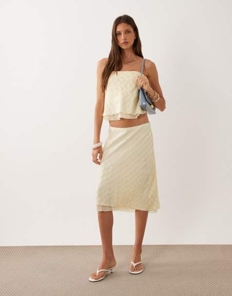 Mango – Finy – Gult, rutigt set med bandeau-topp och kjol - view 1