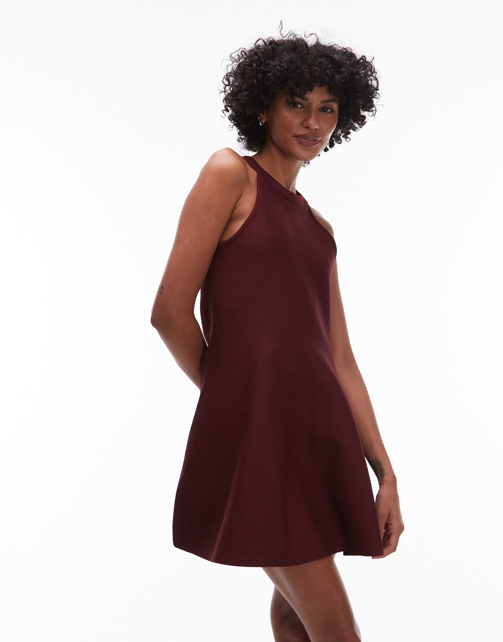 mango fit and flare mini dress in cherry red