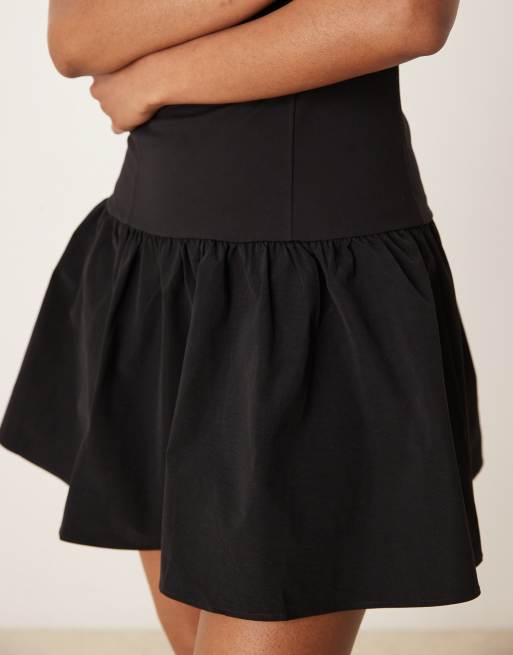 Mango fit & flare mini dress with dropped hem in black