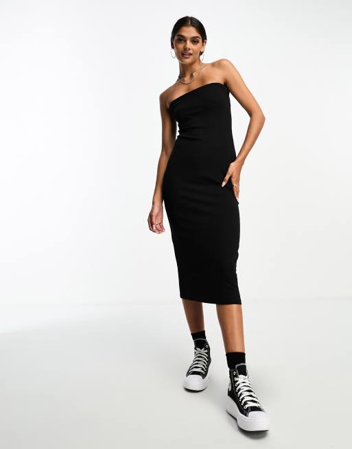 Black bandeau bodycon midi 2024 dress