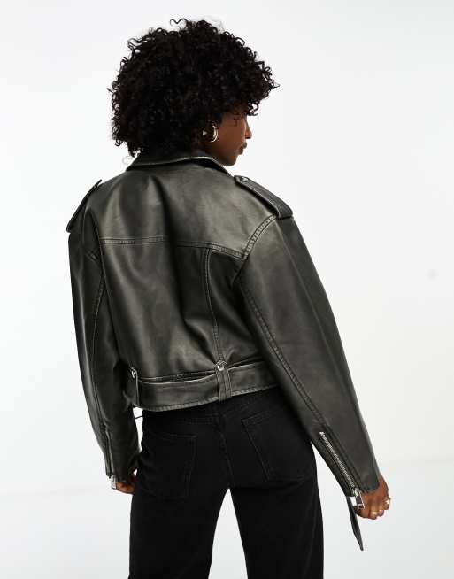 Black fitted biker jacket top