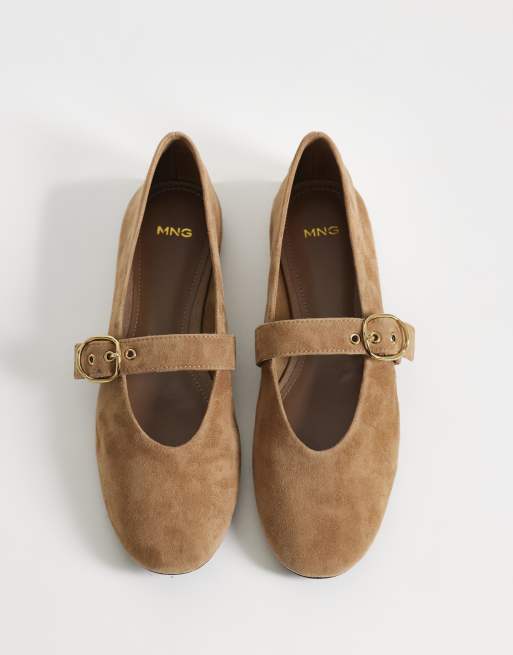 Mango – Flache Schuhe aus 100% Wildleder in Beige mit Schnallendetail, 2 von 4