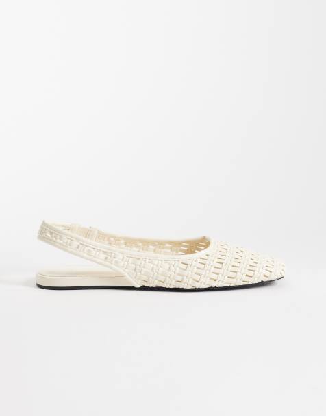 Mango – Flache Slingback-Schuhe in Cremeweiß mit Flechtoptik - view 1