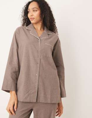 Mango - Flanell-Pyjamahemd aus reiner Baumwolle in Braun-Brown