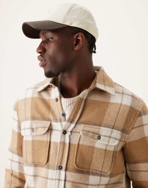 Mango – Flanellhemd in Beige kariert mit regulärer Passform - view 1