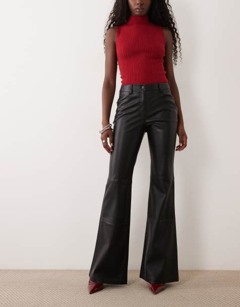 Mango flared faux leather trouser in black - view 1