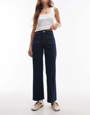 Shop Mango Flared Front Pocket Detail Jeans In Blue