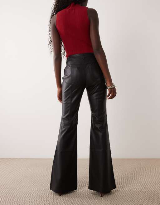 Mango flared leather trouser in black, 3 of 5