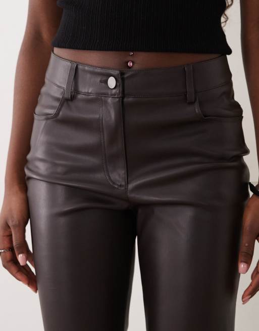 Mango flared leather trouser in chocolate, 4 of 5