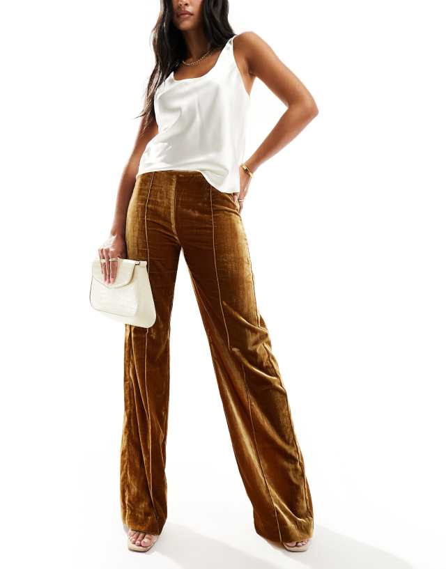 Mango - flared lurex trouser in brown