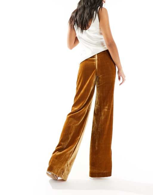 Mango flared lurex trouser in brown