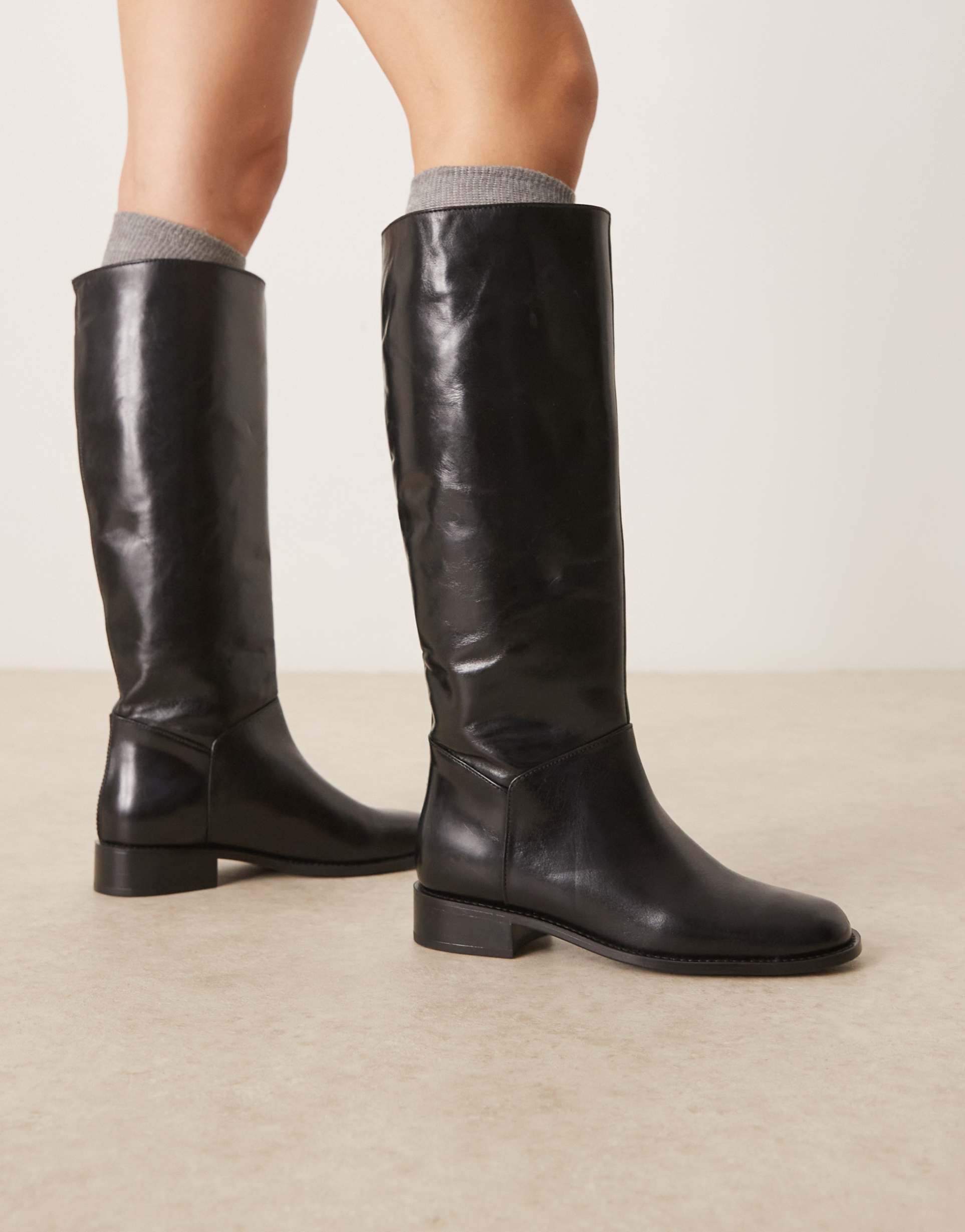 mango flat knee high boots in black