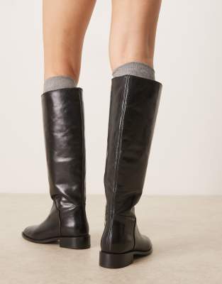 Mango Flat Knee High Boots In Black