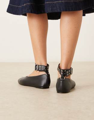 Mango Flat Shoes With Eyelet Ankle Strap In Multi