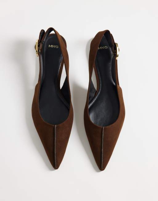 Mango flat slingback shoe in chocolate, 2 of 4