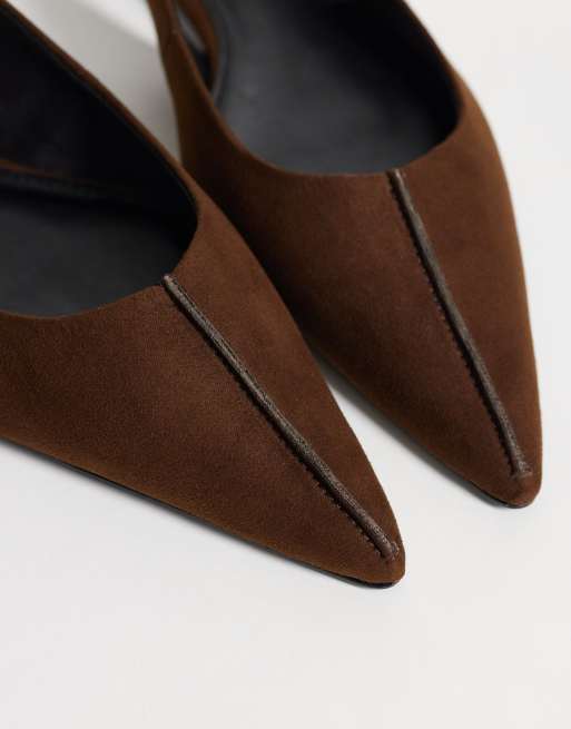 Mango flat slingback shoe in chocolate, 3 of 4