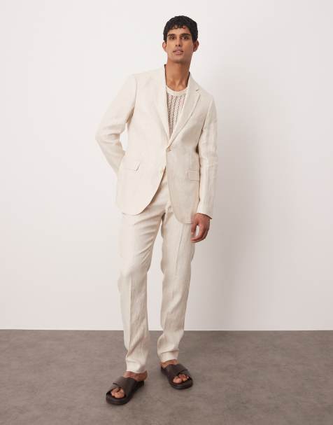 Mango flax linen tailored suit co-ord in light beige - view 1