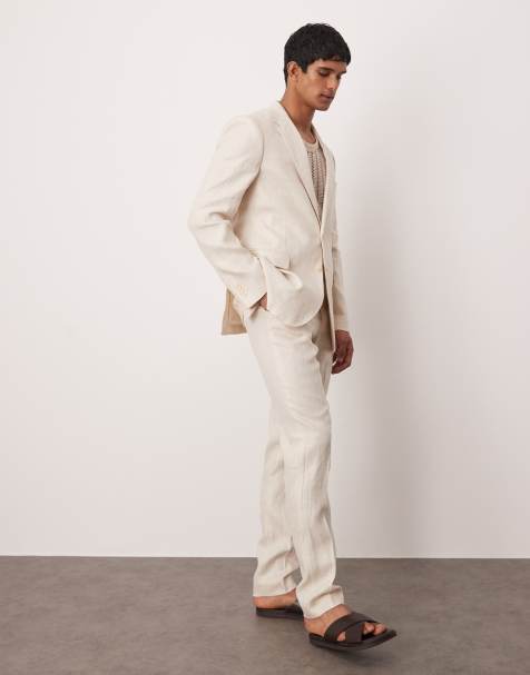 Mango flax linen tailored trouser co-ord in light beige - view 1