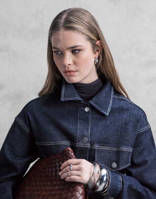 Mango Flor 100% cotton cinched waist denim jacket co-ord in indigo, 2 of 4