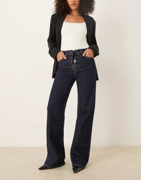 Mango Flor 100% cotton tie detail straight jean co-ord in indigo