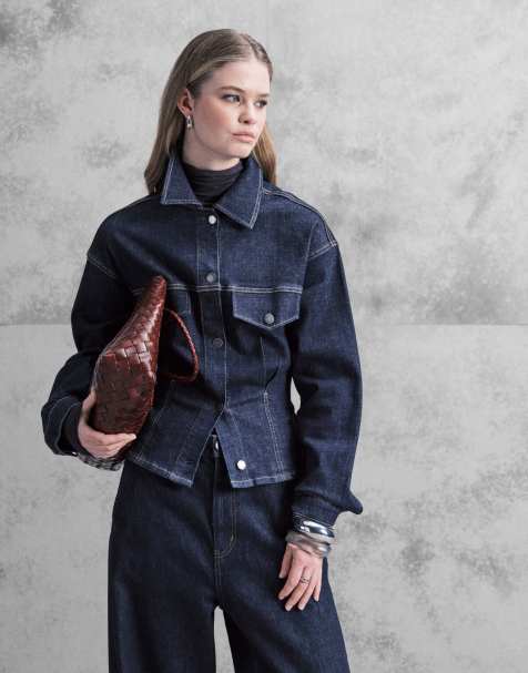 Mango – Flor – Taillierte Jeansjacke 100% Baumwolle in Indigoblau, Kombiteil - view 1