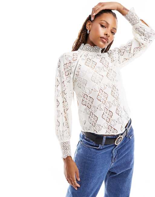 White cut hot sale out blouse