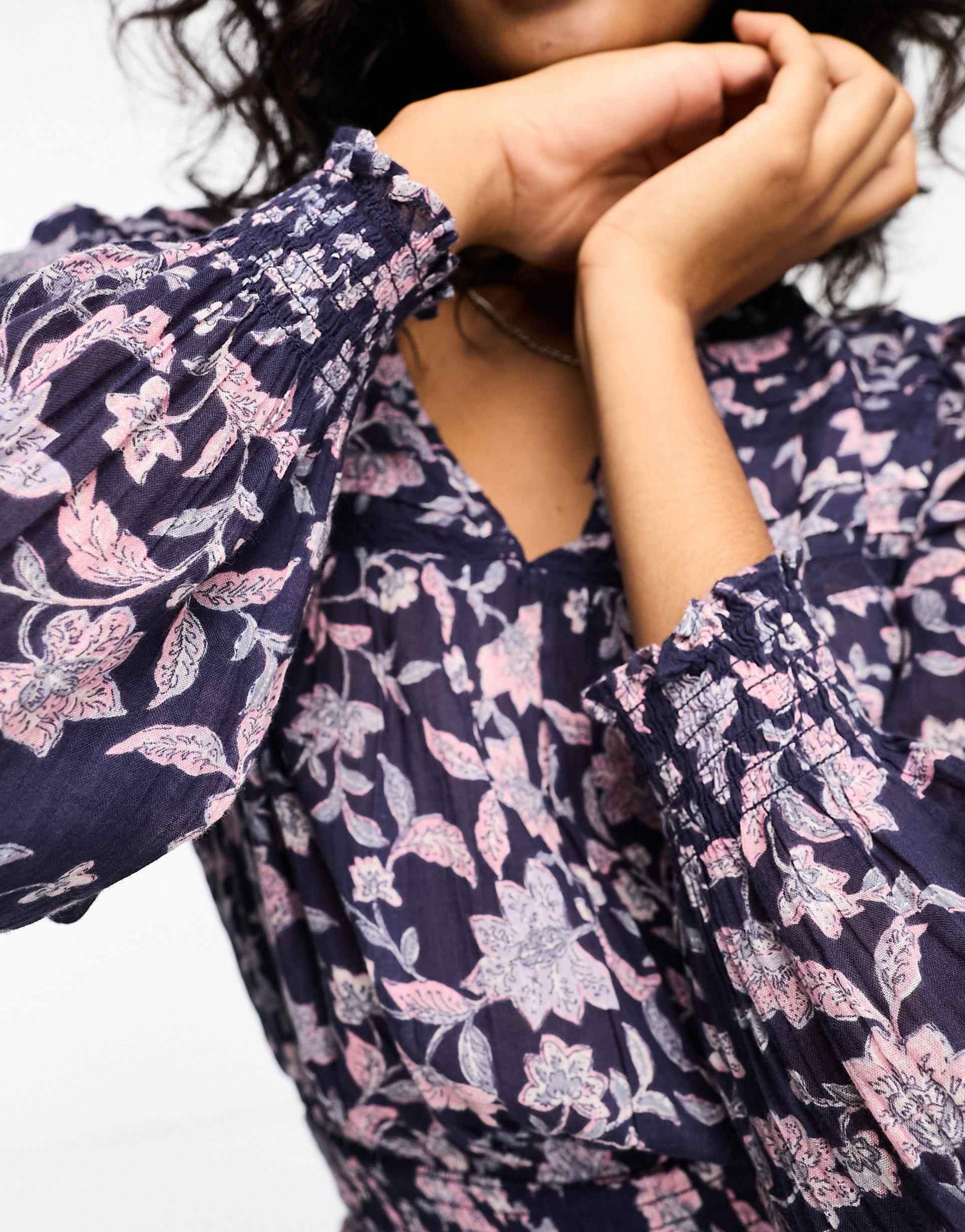 mango floral print boho dress in purple