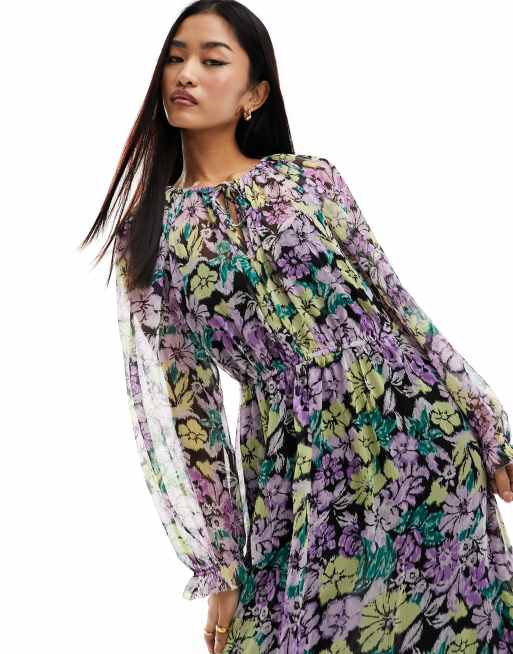 mango purple floral dress Floral dress with ruffle detail