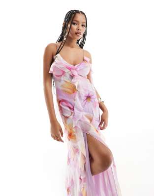 mango floral print maxi dress in lilac