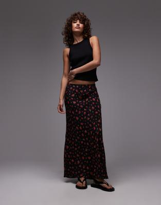 floral print maxi skirt in black