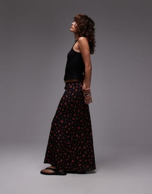 Mango Floral Flare Maxi Skirt In Brown