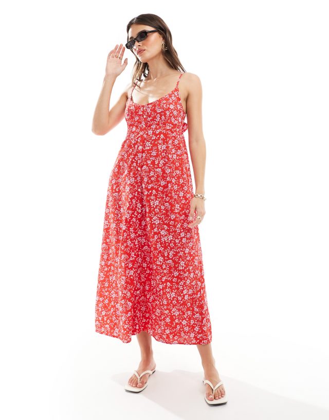 Mango - floral print midi dress in red