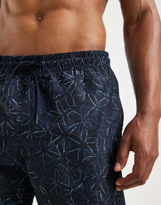 Mango floral print siwm shorts in navy, 5 of 5
