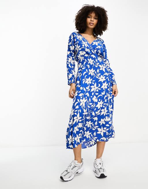 Mango floral print wrap dress in blue