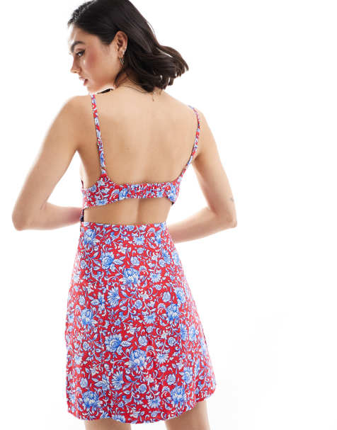 Mango floral printed midi dress in red and blue - view 1