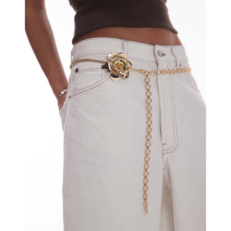 Mango flower chain belt in gold | ASOS display picture 1