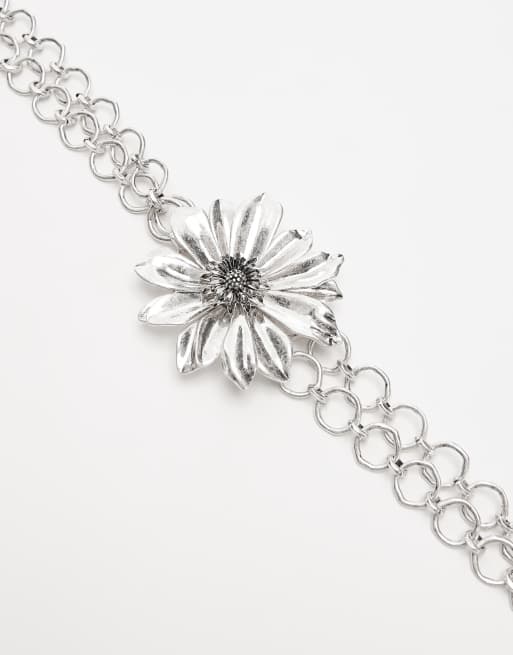 Mango flower chain belt in silver | ASOS display picture 1