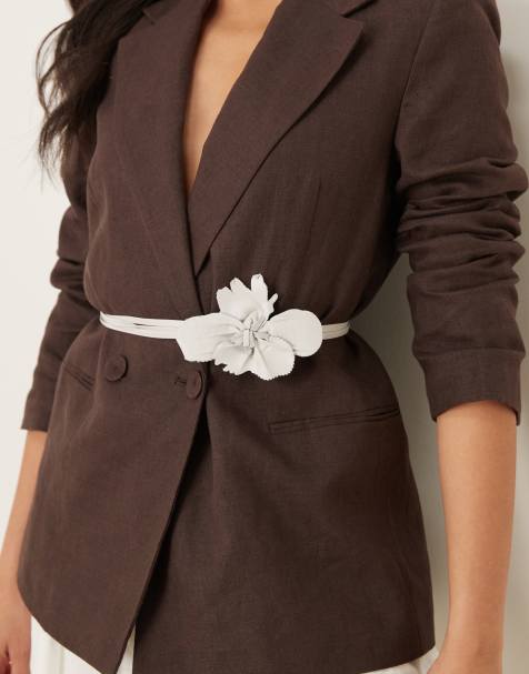Mango flower leather strappy belt in grey - view 1