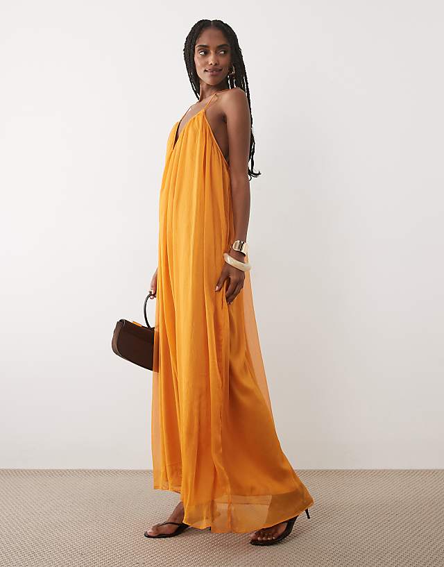 maxi dress flowy Waves in Blue | Off The Shoulder Maxi Dress Half sleeves MANGO - V-neck Chiffon Dress