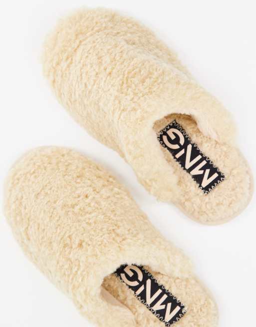 Mango fluffy slippers in cream ASOS