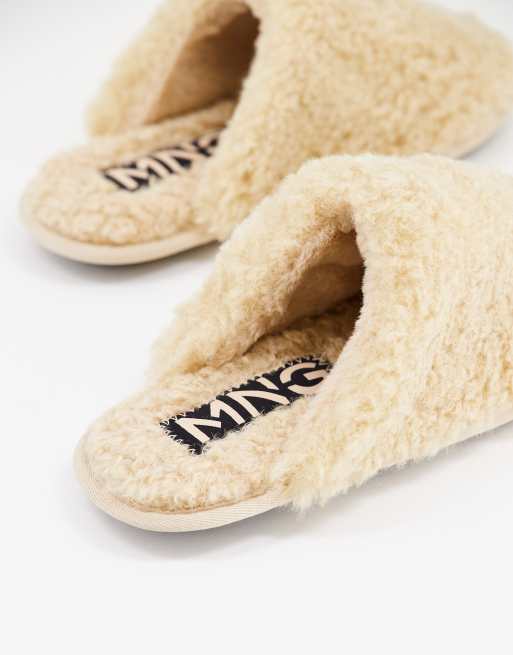 Mango fluffy slippers in cream ASOS