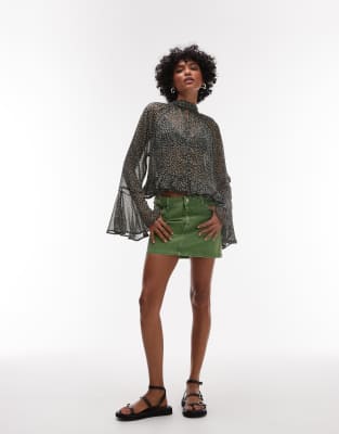 Mango Flute Sleeve Printed Blouse